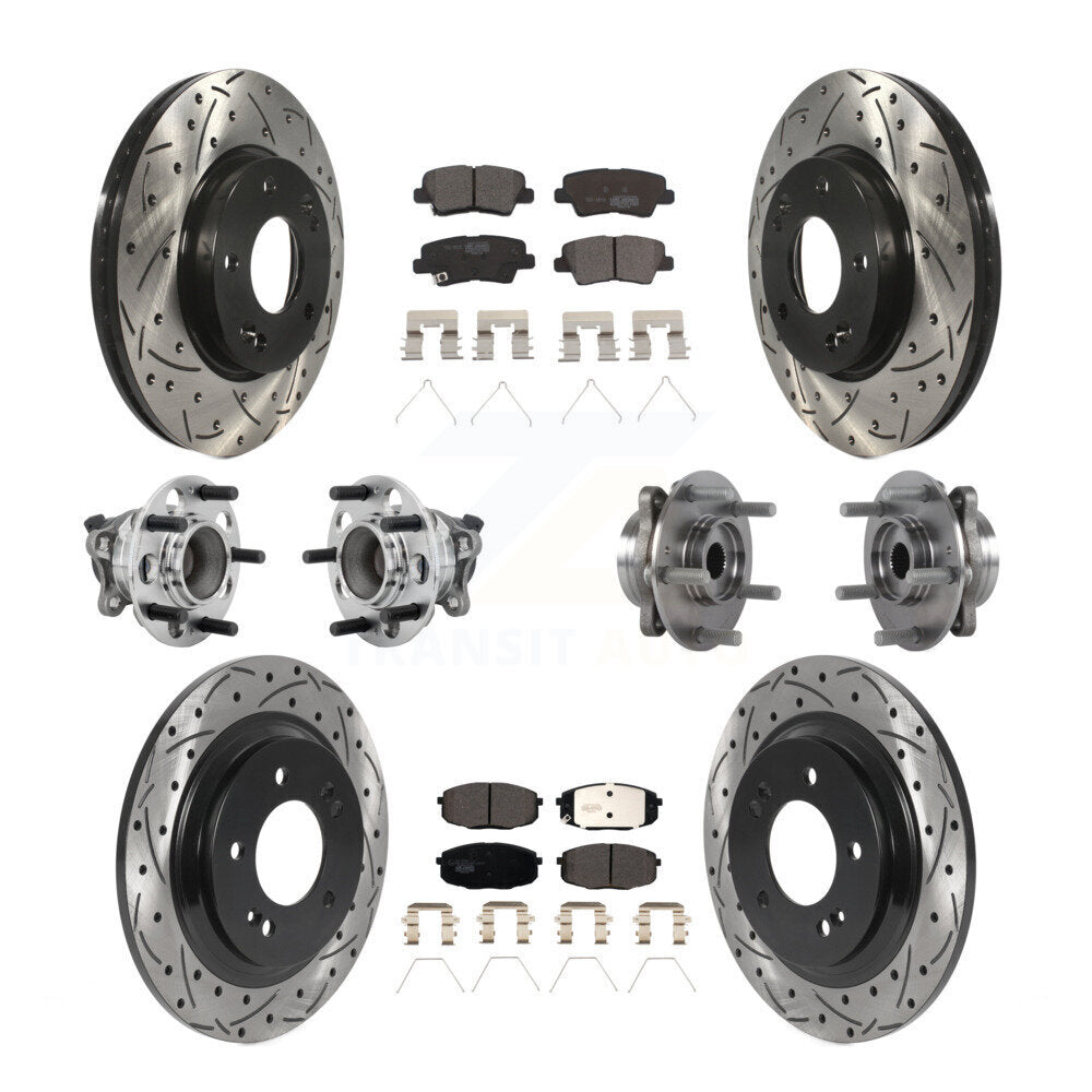Hub Bearing Coated Brake Rotor Pads Front Rear Kit (10Pc) For Hyundai Elantra GT