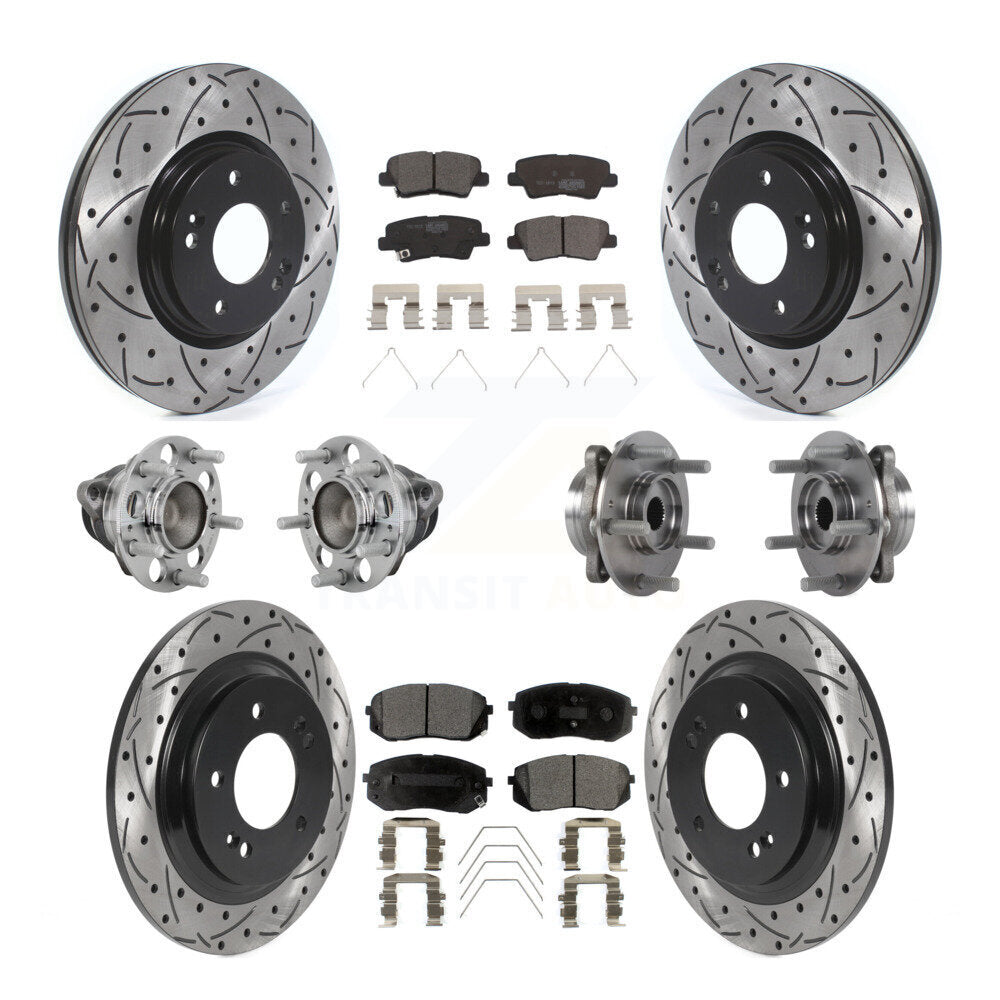 Hub Bearing Coated Brake Rotor Pads Front Rear Kit (10Pc) For Hyundai Elantra GT