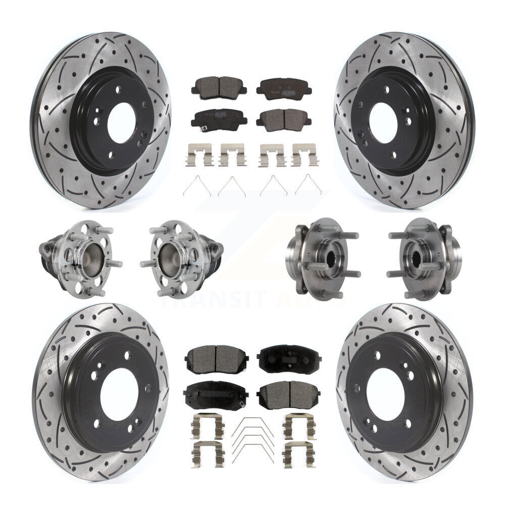 Hub Bearing Coated Brake Rotor & Pad Front Rear Kit (10Pc) For Kia Forte Hyundai