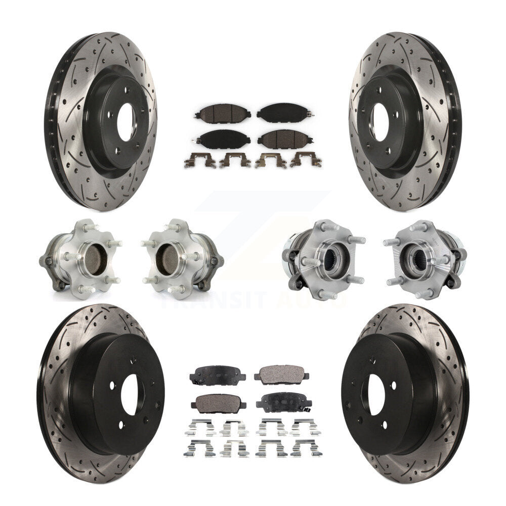 Hub Bearing Coated Brake Rotor & Pad Front Rear Kit (10Pc) For Nissan Murano FWD