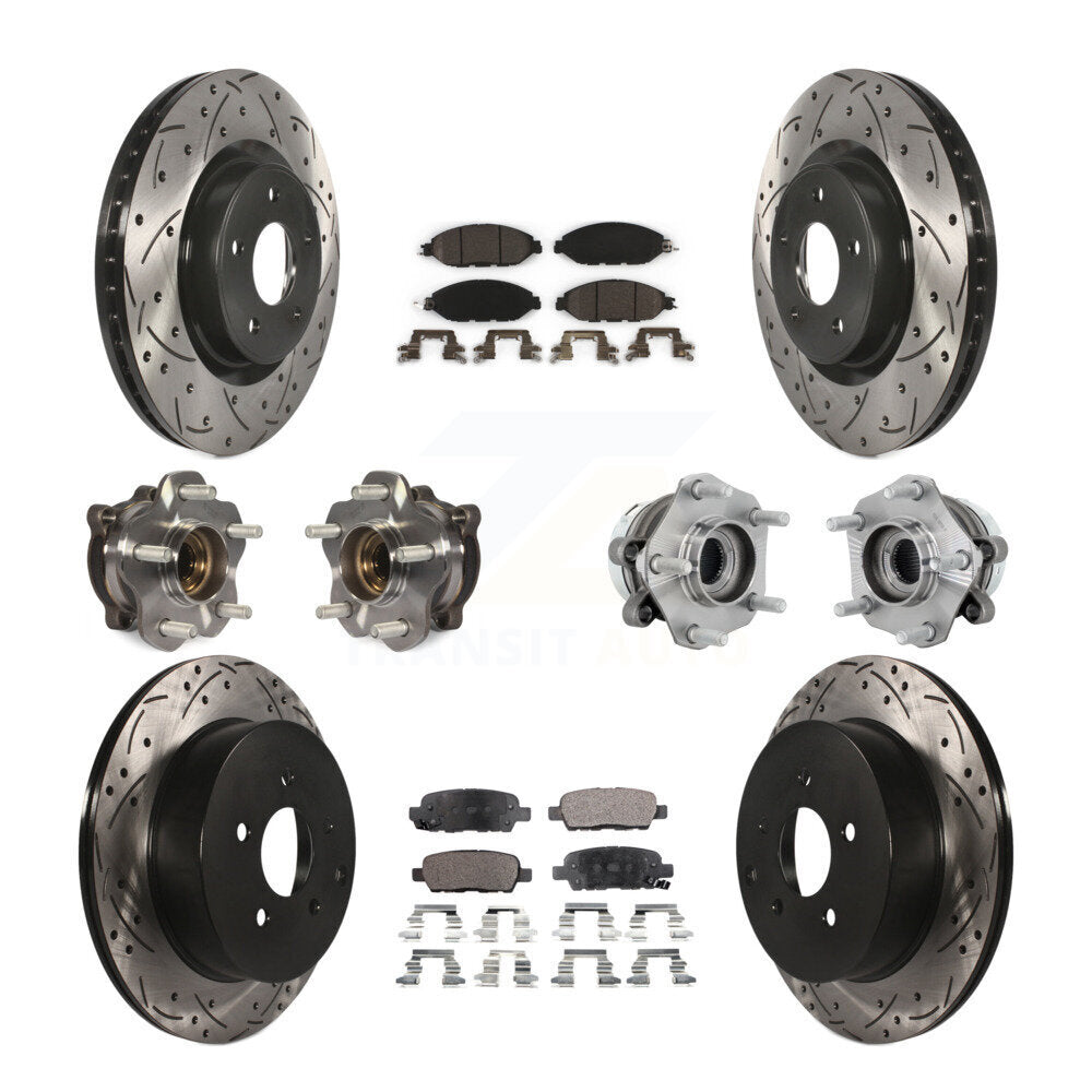 Hub Bearing Coated Brake Rotor & Pad Front Rear Kit (10Pc) For Nissan Murano AWD