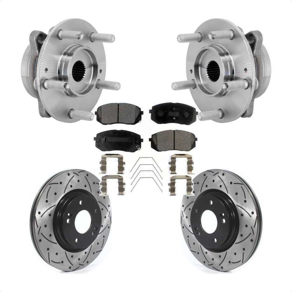 Hub Bearing Drilled Slot Brake Rotor & Pad Front Kit For Hyundai Kona Kia Seltos