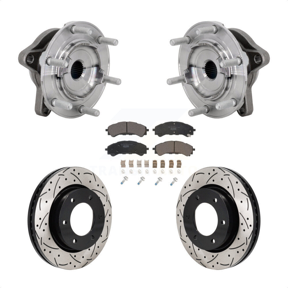 Hub Bearing Drilled Slot Brake Rotor Pad Front Kit For 2019-2023 Ford Ranger 4WD