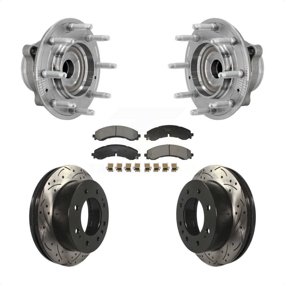 Hub Bearing Drill Slot Brake Rotor Pads Front Kit For GMC Chevrolet Silverado HD