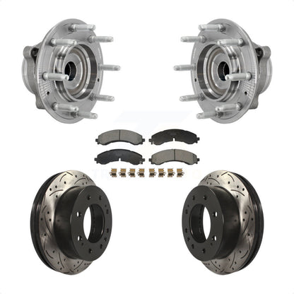 Hub Bearing Drill Slot Brake Rotor Pads Front Kit For GMC Chevrolet Silverado HD