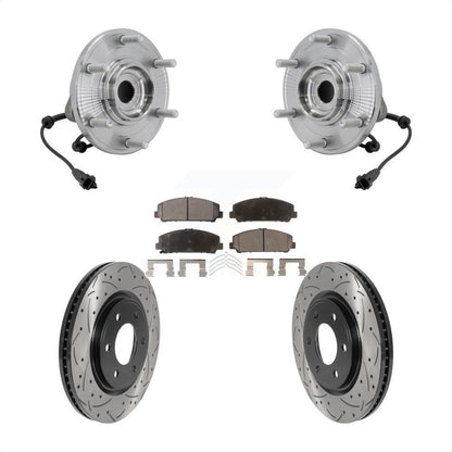 Hub Bearing Drill Slot Brake Rotor Pads Front Kit For 2017-2023 Nissan TITAN 4WD