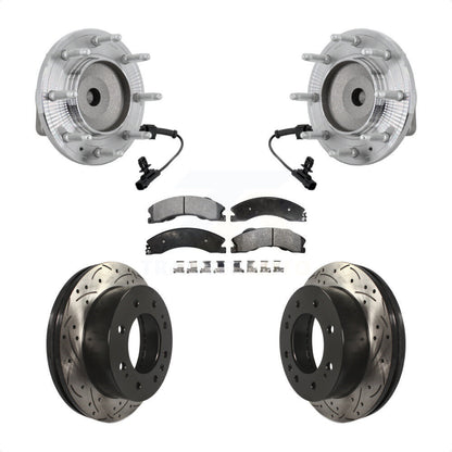 Hub Bearing Drilled Slot Brake Rotor Pad Front Kit For GMC Chevrolet Sierra 2500