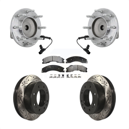 Hub Bearing Drilled Slot Brake Rotor Pad Front Kit For GMC Chevrolet Sierra 2500