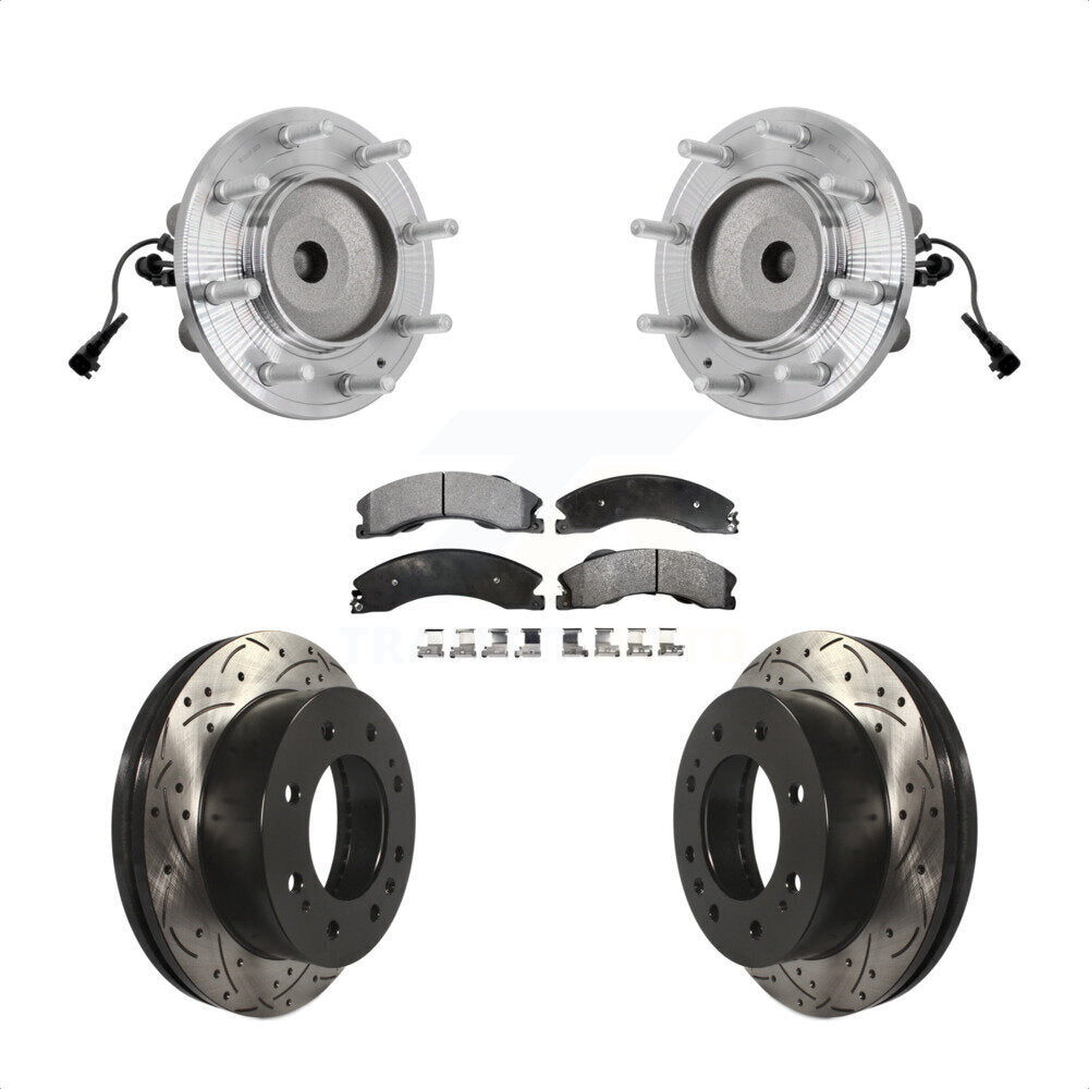 Hub Bearing Coat Drill Slot Brake Rotor Pad Front Kit For GMC Sierra 3500 HD RWD