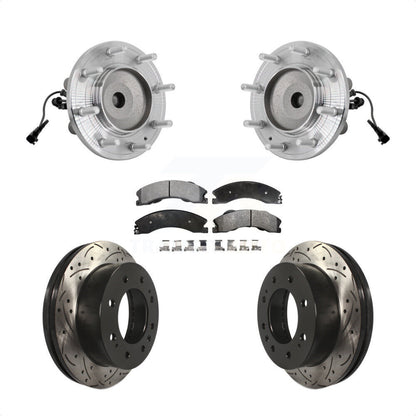 Hub Bearing Coat Drill Slot Brake Rotor Pad Front Kit For GMC Sierra 3500 HD RWD