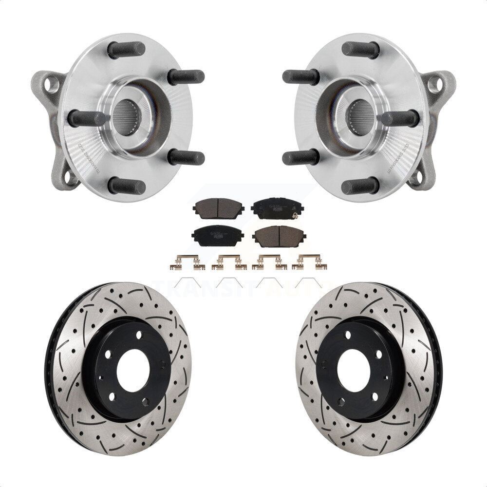 Hub Bearing Coat Drill Slot Brake Rotor Pads Front Kit For 2021-2022 Mazda 3 FWD