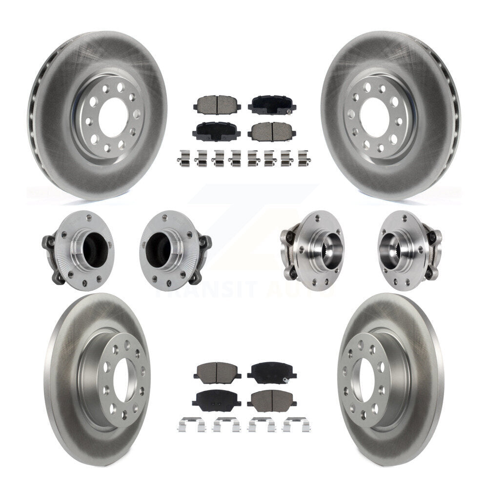 Hub Bearing Coated Brake Rotor & Pads Front Rear Kit (10Pc) For Jeep Compass FWD