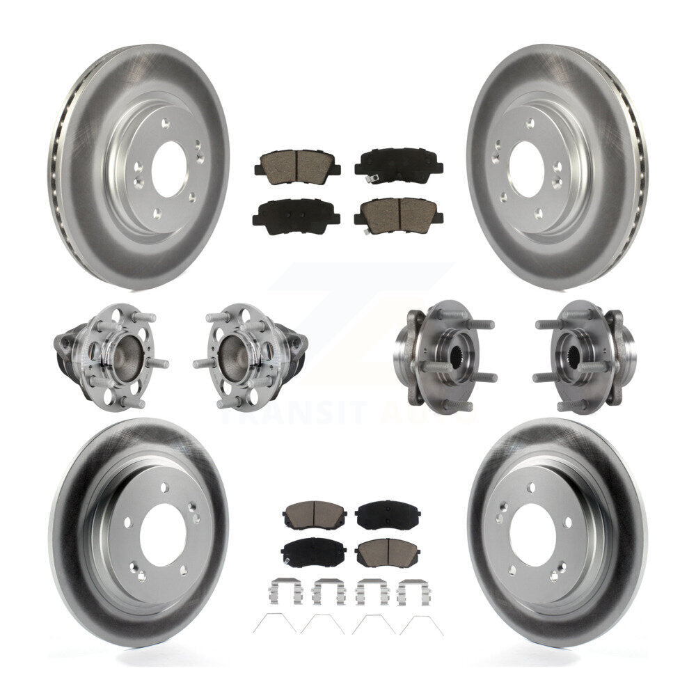 Hub Bearing Coated Brake Rotor Pads Front Rear Kit (10Pc) For Hyundai Elantra GT