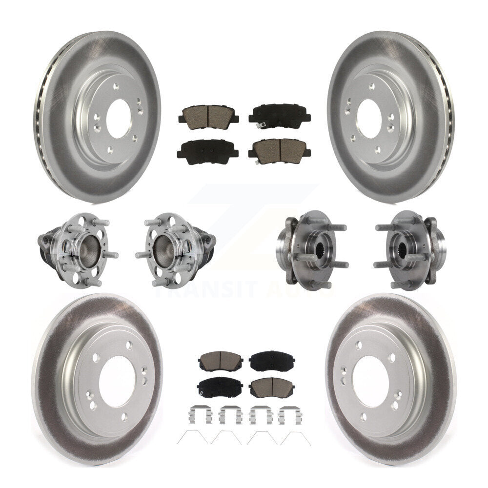 Hub Bearing Coated Brake Rotor & Pad Front Rear Kit (10Pc) For Kia Forte Hyundai