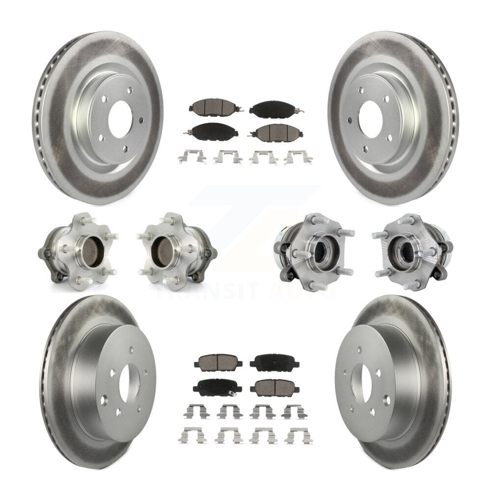 Hub Bearing Coated Brake Rotor & Pad Front Rear Kit (10Pc) For Nissan Murano FWD