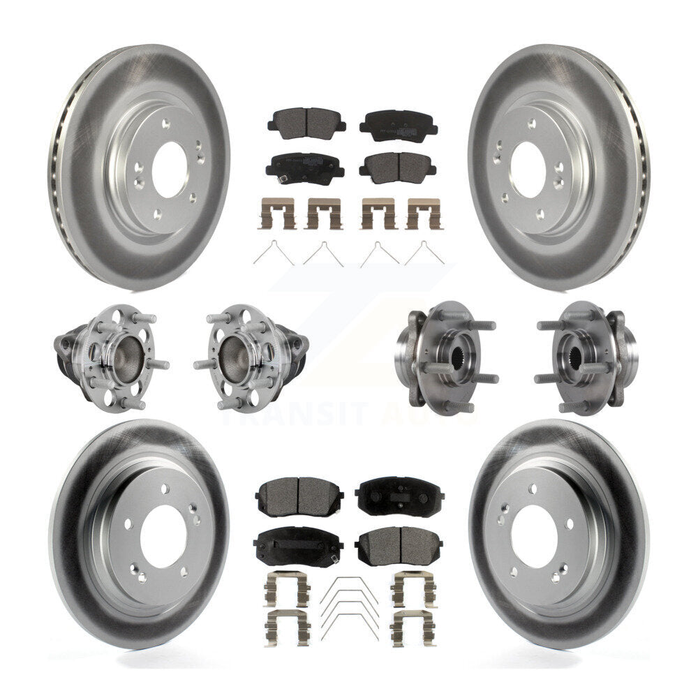 Hub Bearing Coated Brake Rotor Pads Front Rear Kit (10Pc) For Hyundai Elantra GT