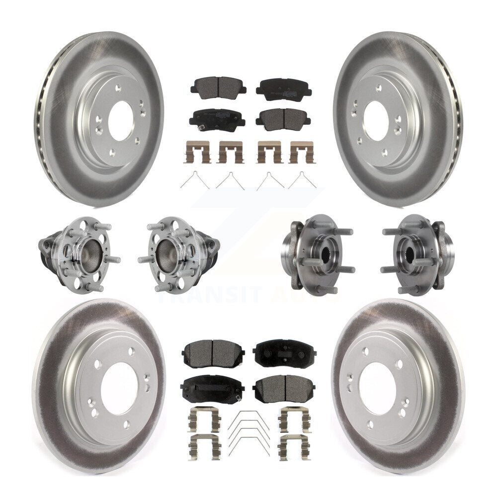 Hub Bearing Coated Brake Rotor & Pad Front Rear Kit (10Pc) For Kia Forte Hyundai