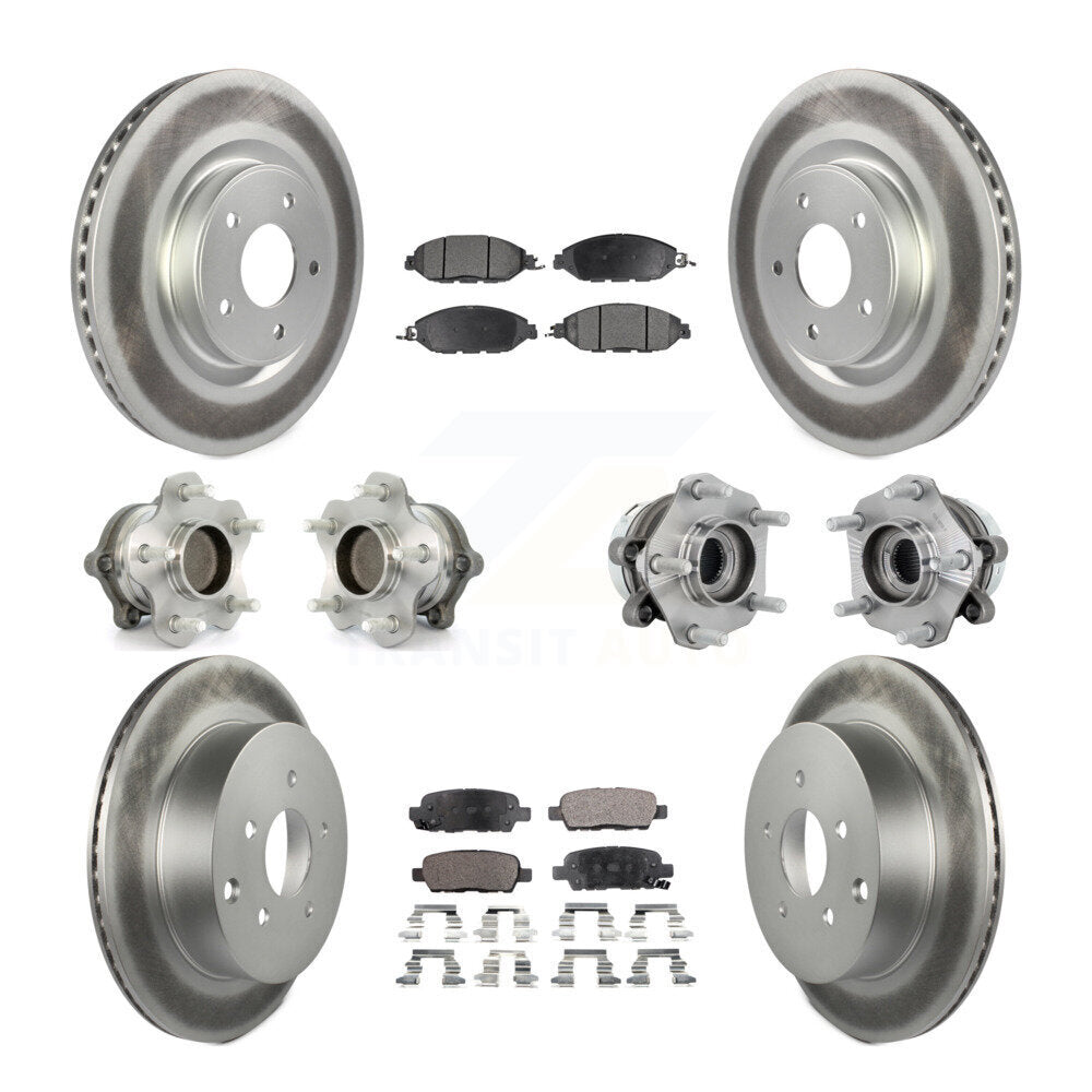 Hub Bearing Coated Brake Rotor & Pad Front Rear Kit (10Pc) For Nissan Murano FWD