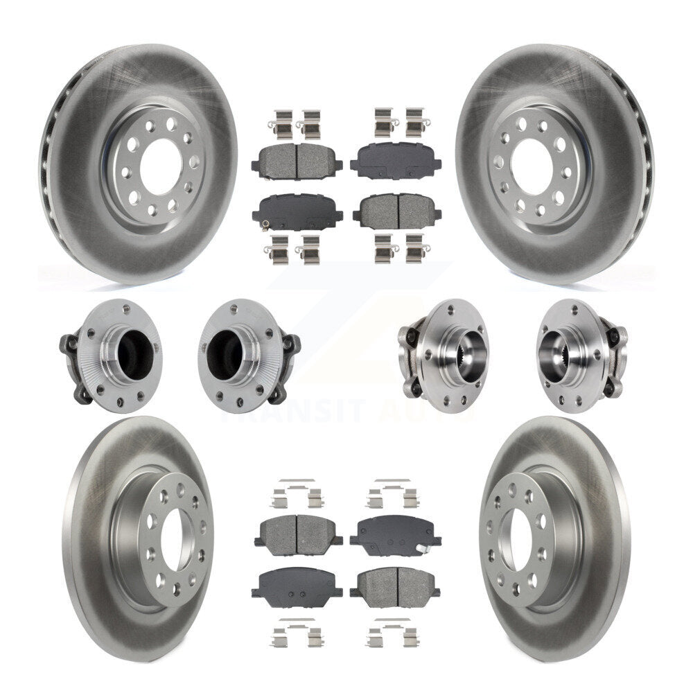Hub Bearing Coated Brake Rotor & Pads Front Rear Kit (10Pc) For Jeep Compass FWD