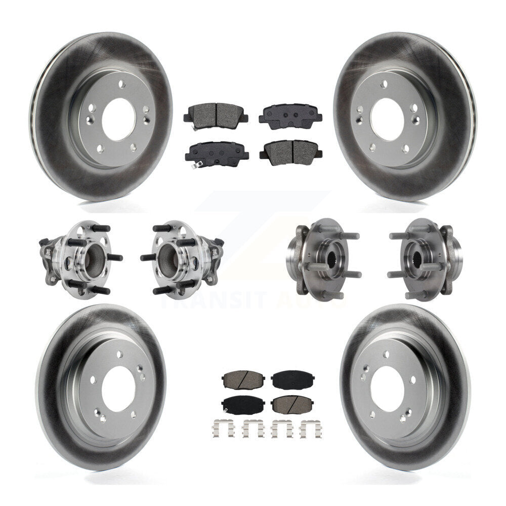 Hub Bearing Coated Brake Rotor Pads Front Rear Kit (10Pc) For Hyundai Elantra GT