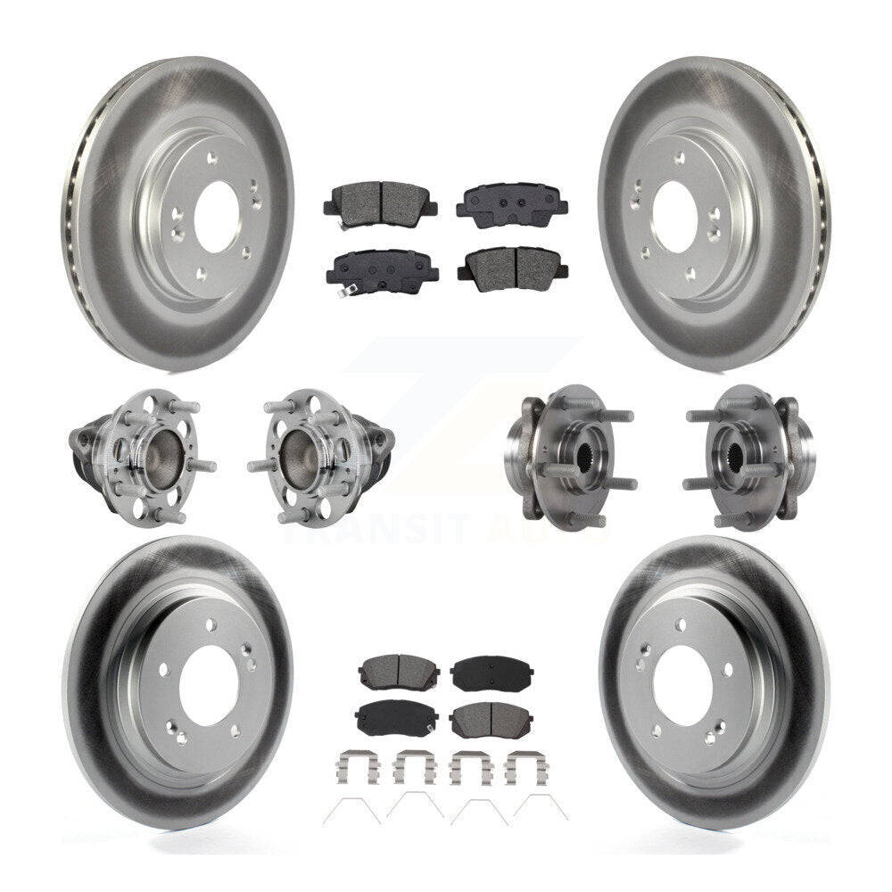 Hub Bearing Coated Brake Rotor Pads Front Rear Kit (10Pc) For Hyundai Elantra GT