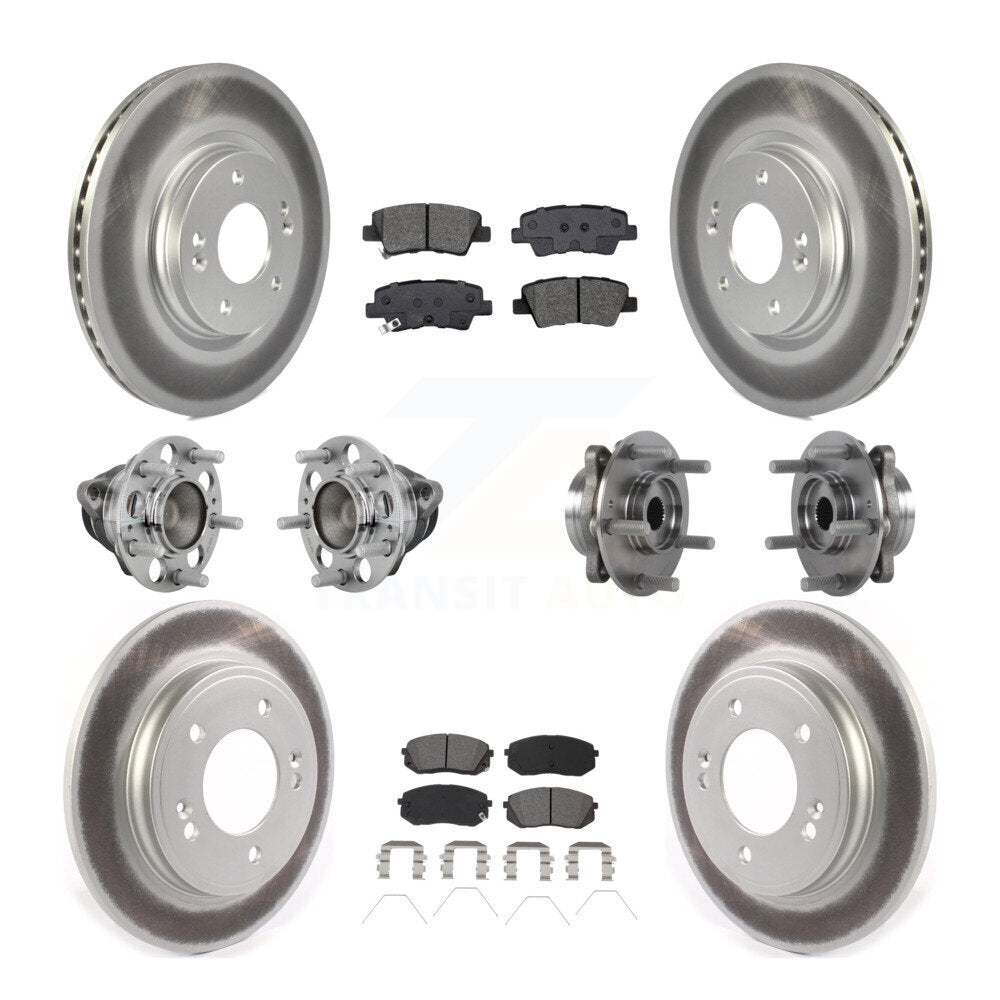 Hub Bearing Coated Brake Rotor & Pad Front Rear Kit (10Pc) For Kia Forte Hyundai
