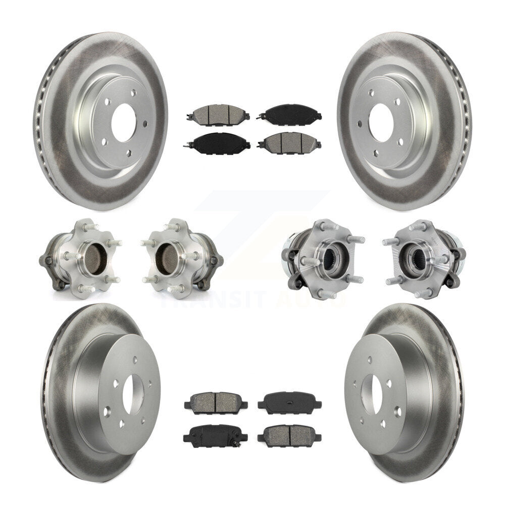 Hub Bearing Coated Brake Rotor & Pad Front Rear Kit (10Pc) For Nissan Murano FWD