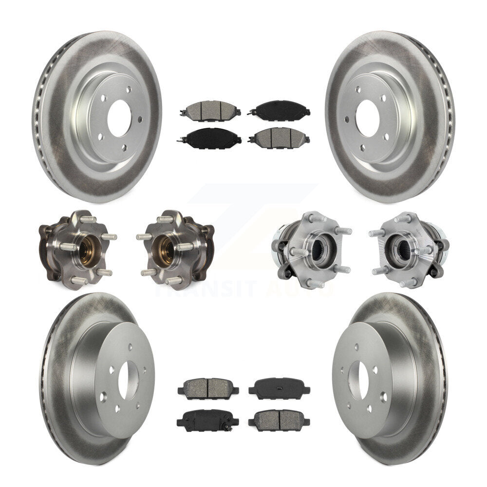 Hub Bearing Coated Brake Rotor & Pad Front Rear Kit (10Pc) For Nissan Murano AWD