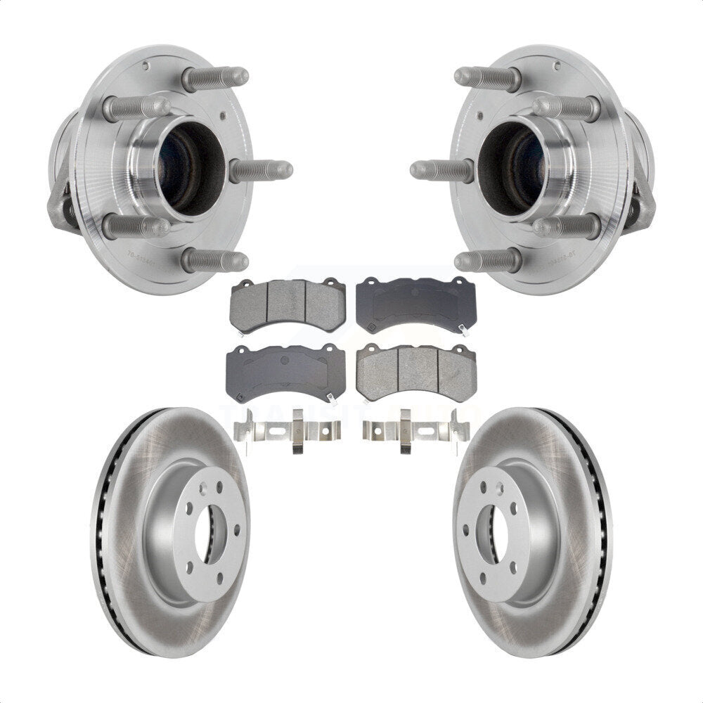 Hub Bearing Coated Brake Rotor & Pads Front Kit For 2017 Cadillac ATS V with RWD