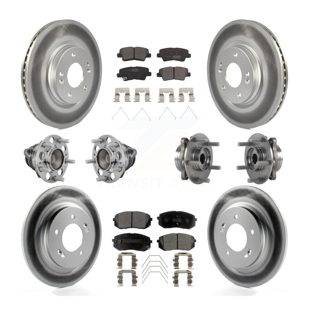 Hub Bearing Coated Brake Rotor Pads Front Rear Kit (10Pc) For Hyundai Elantra GT