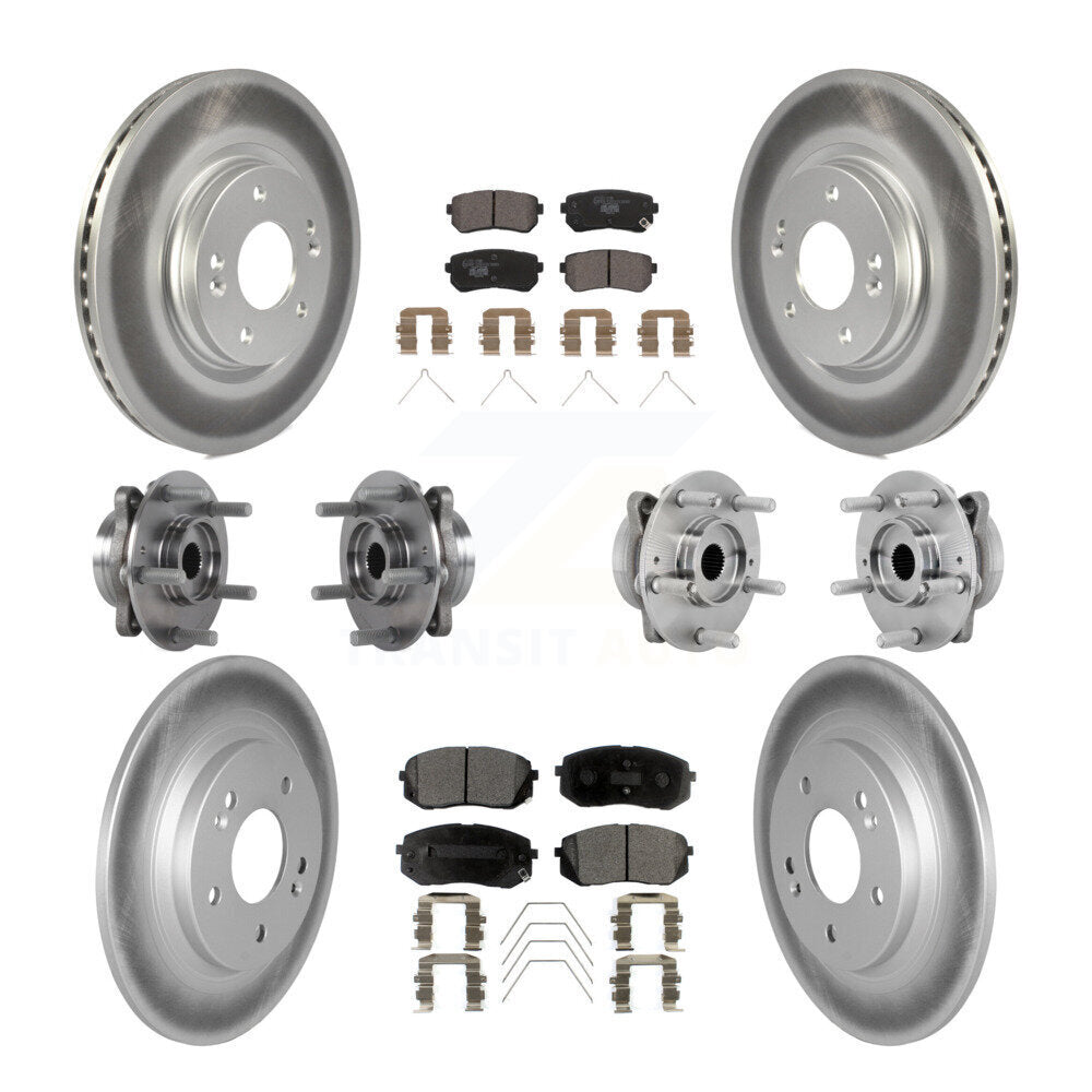Hub Bearing Coated Brake Rotor & Pads Front Rear Kit (10Pc) For Hyundai Kona Kia