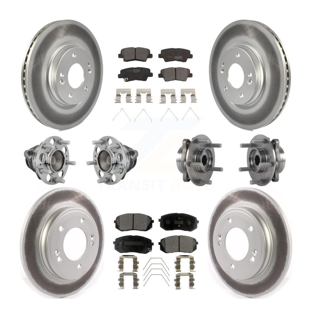 Hub Bearing Coated Brake Rotor & Pad Front Rear Kit (10Pc) For Kia Forte Hyundai