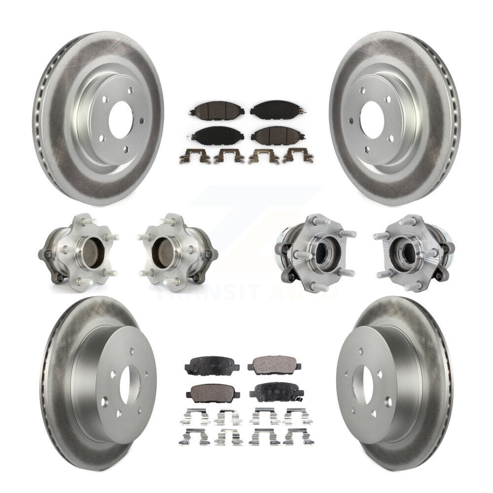 Hub Bearing Coated Brake Rotor & Pad Front Rear Kit (10Pc) For Nissan Murano FWD