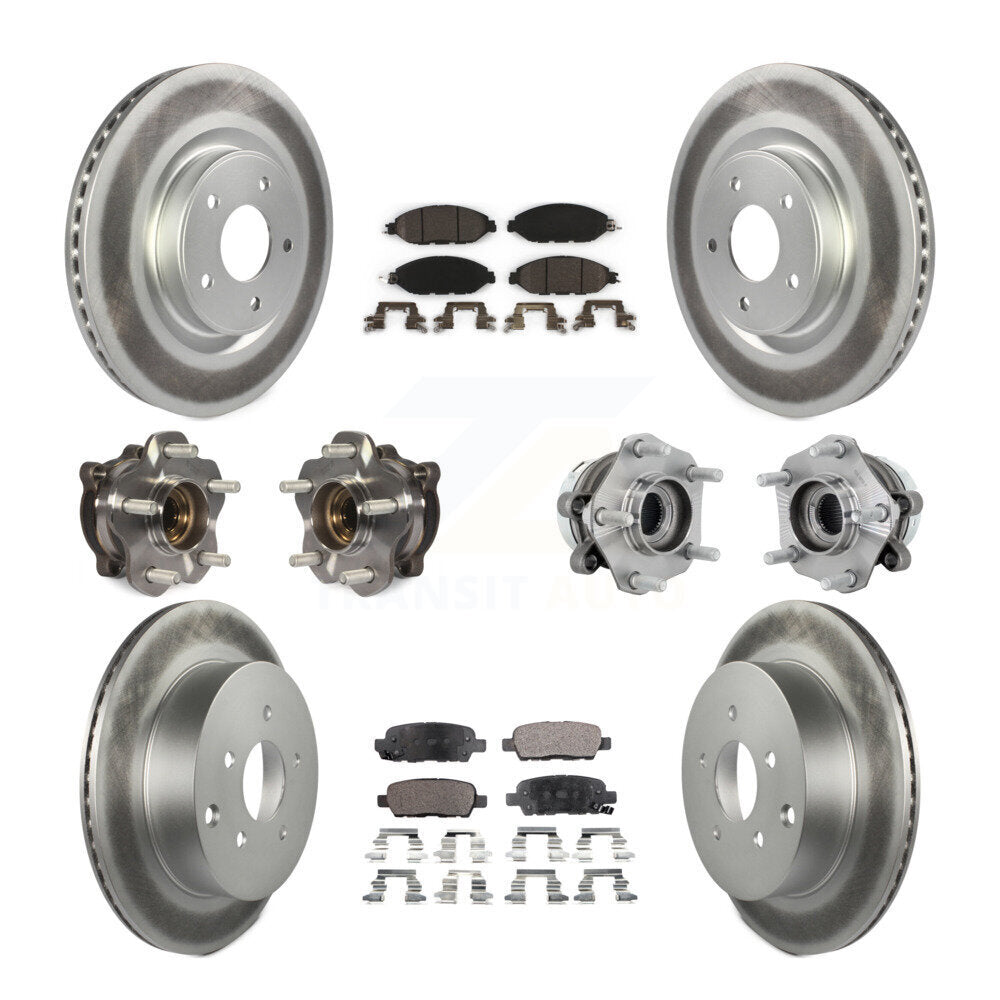 Hub Bearing Coated Brake Rotor & Pad Front Rear Kit (10Pc) For Nissan Murano AWD