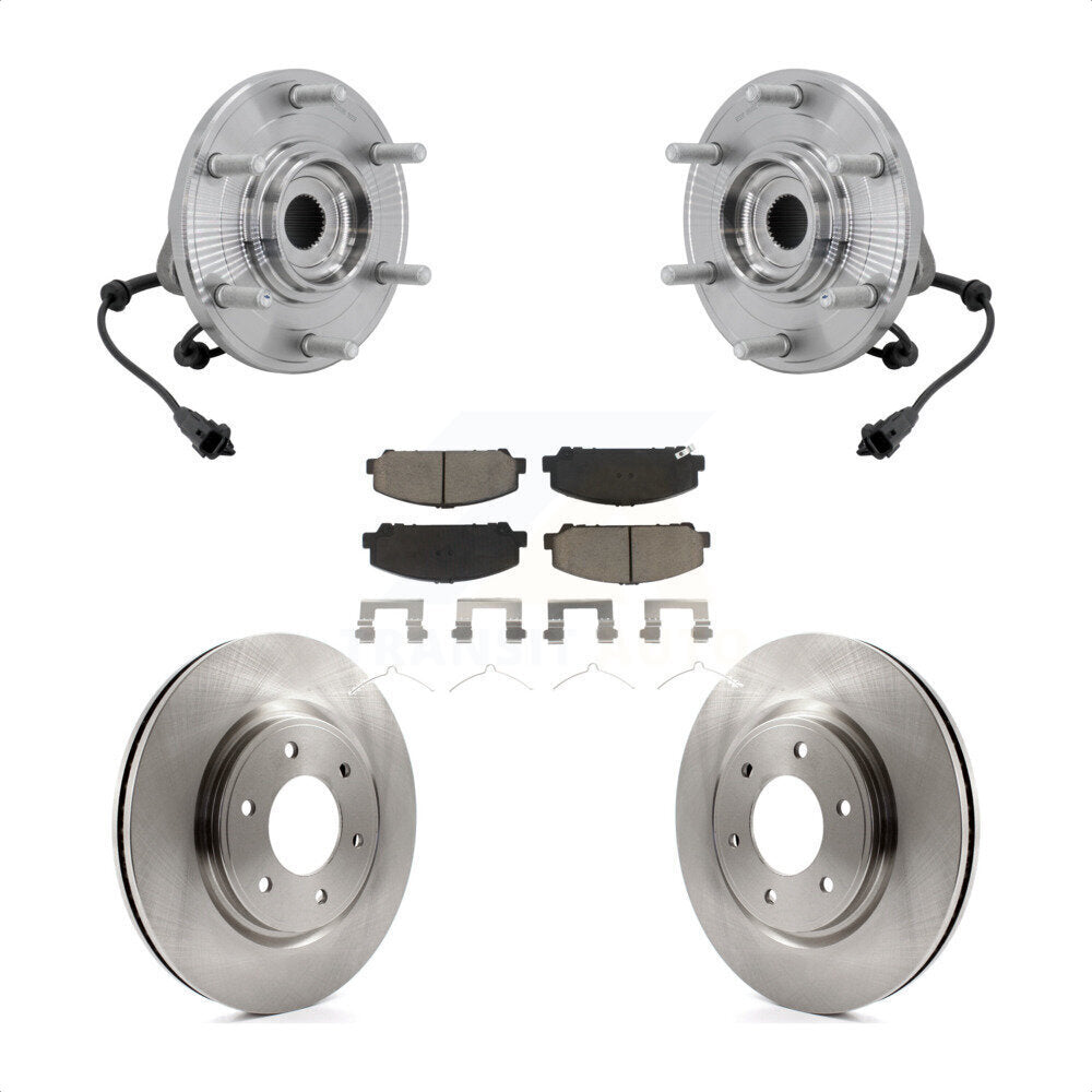 Hub Bearing Assembly Brake Rotor & Pads Front Kit For 2017-2023 Nissan TITAN 4WD