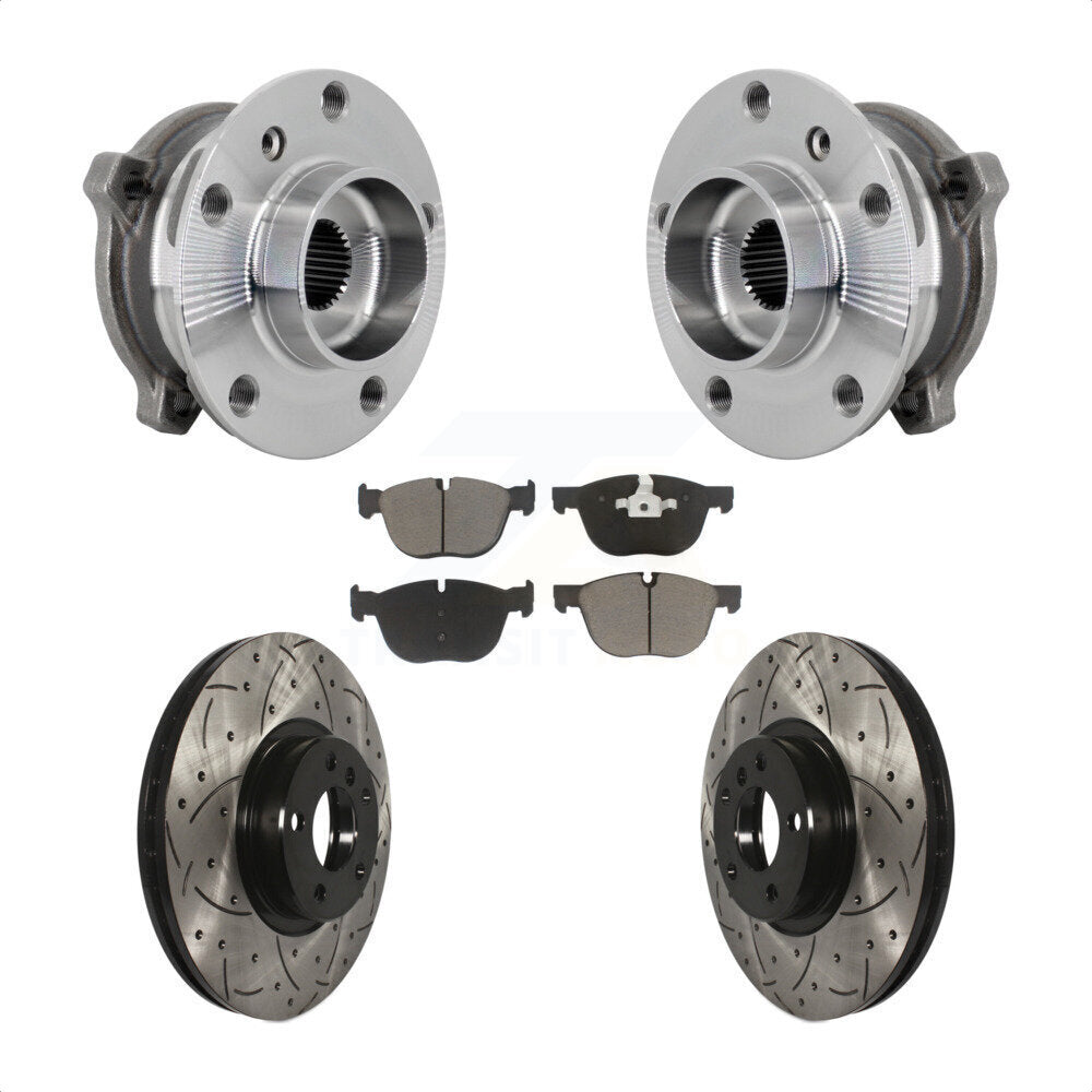 Hub Bearing Drill Slot Brake Rotor Pad Front Kit For BMW X5 X6 M12 x 1.25 Thread