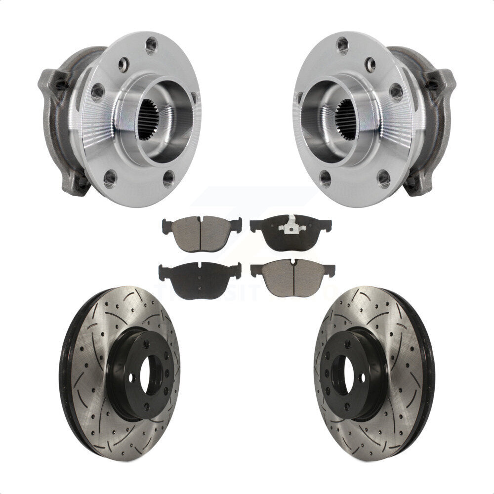 Hub Bearing Drill Slot Brake Rotor Pad Front Kit For BMW X5 X6 M12 x 1.25 Thread