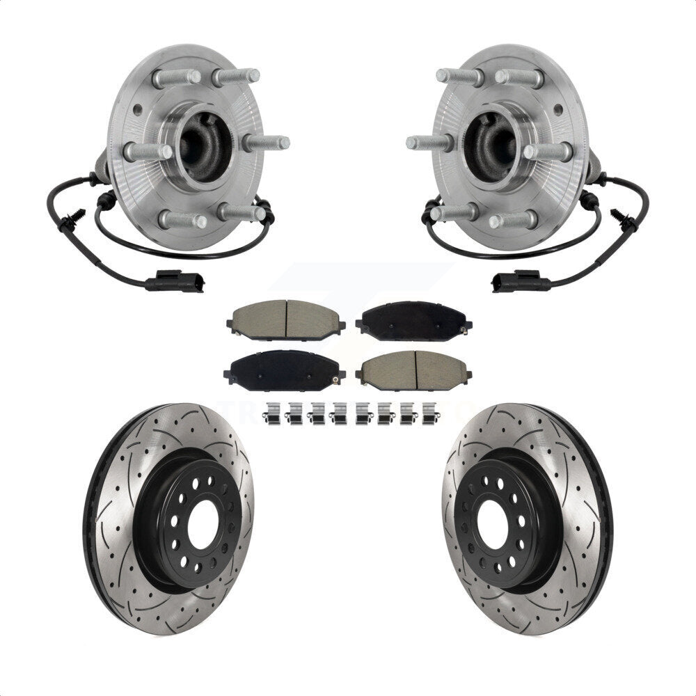Hub Bearing Assembly Coated Drilled Slot Brake Rotor Pads Front Kit For Ram 1500