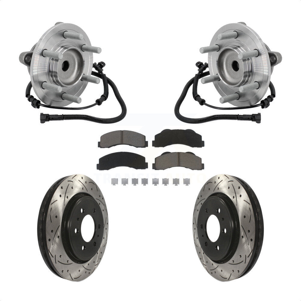 Hub Bearing Drilled Slot Brake Rotor Pads Front Kit For 2015-2017 Ford F-150 RWD