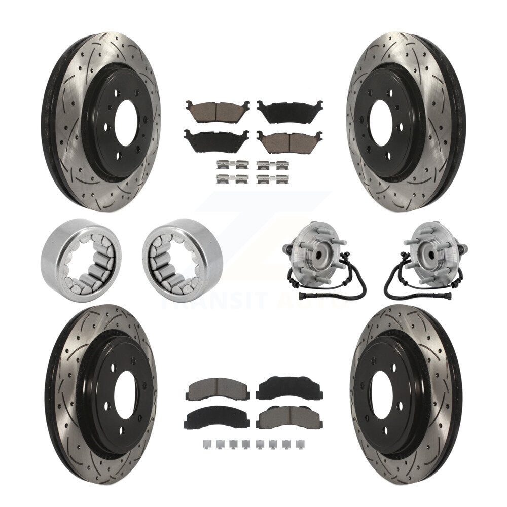 Hub Bearing Coated Brake Rotor Pad Shoe Front Rear Kit (10Pc) For Ford F-150 RWD