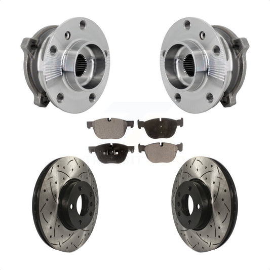 Hub Bearing Drill Slot Brake Rotor Pad Front Kit For BMW X5 X6 M12 x 1.25 Thread