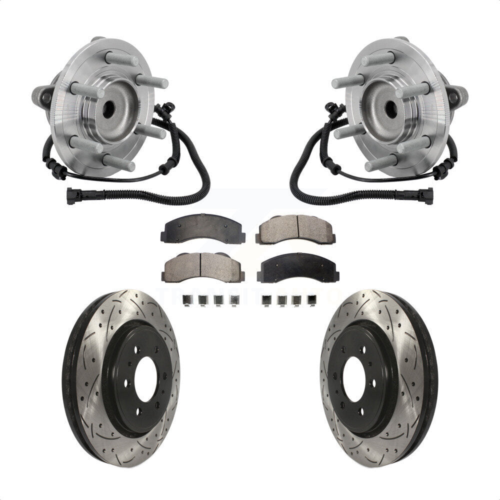 Hub Bearing Drilled Slot Brake Rotor Pads Front Kit For 2015-2017 Ford F-150 RWD