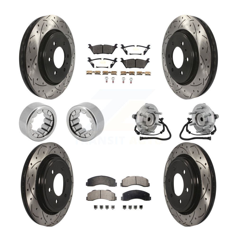 Hub Bearing Coated Brake Rotor Pad Shoe Front Rear Kit (10Pc) For Ford F-150 RWD