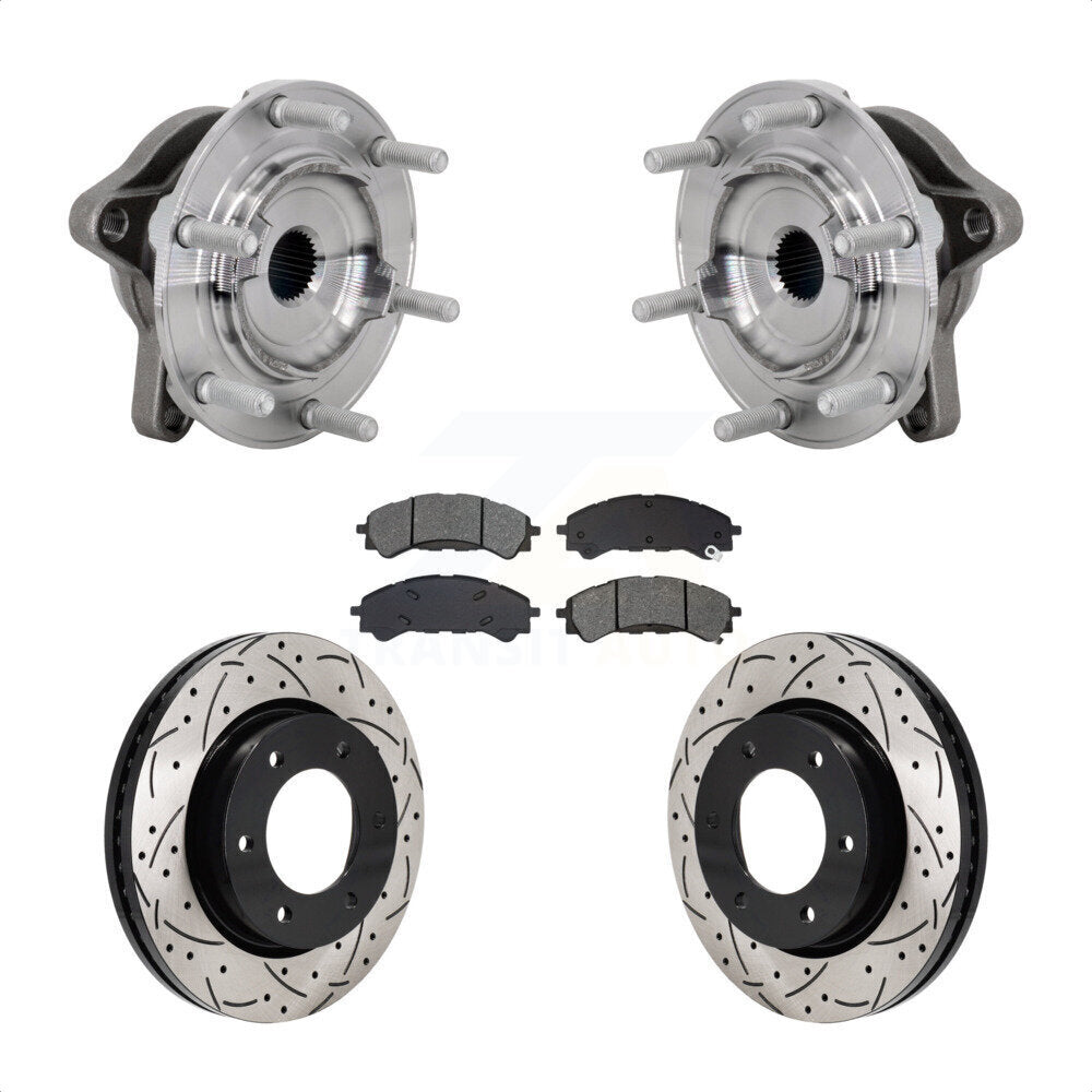Hub Bearing Drilled Slot Brake Rotor Pad Front Kit For 2019-2023 Ford Ranger 4WD