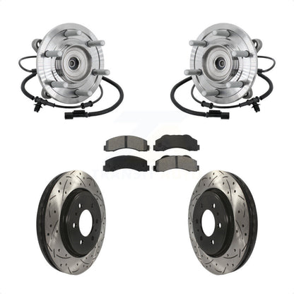 Hub Bearing Drill Slot Brake Rotor Pads Front Kit For Ford F-150 Raptor with 4WD