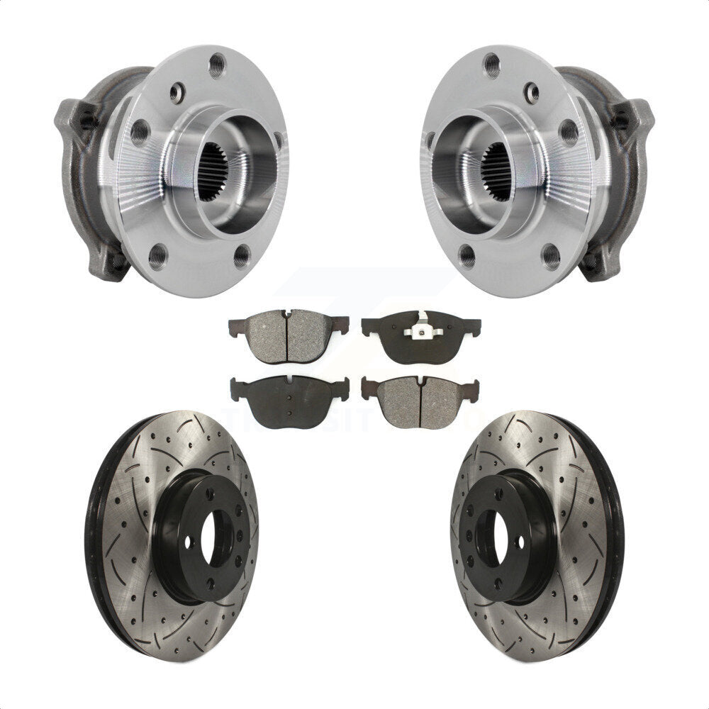 Hub Bearing Drill Slot Brake Rotor Pad Front Kit For BMW X5 X6 M12 x 1.25 Thread