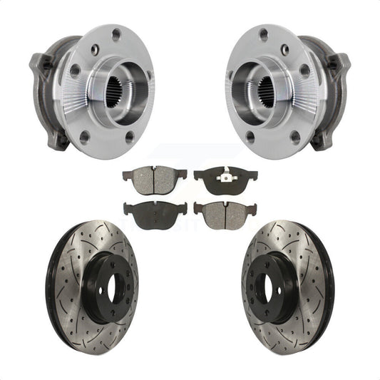 Hub Bearing Drill Slot Brake Rotor Pad Front Kit For BMW X5 X6 M12 x 1.25 Thread