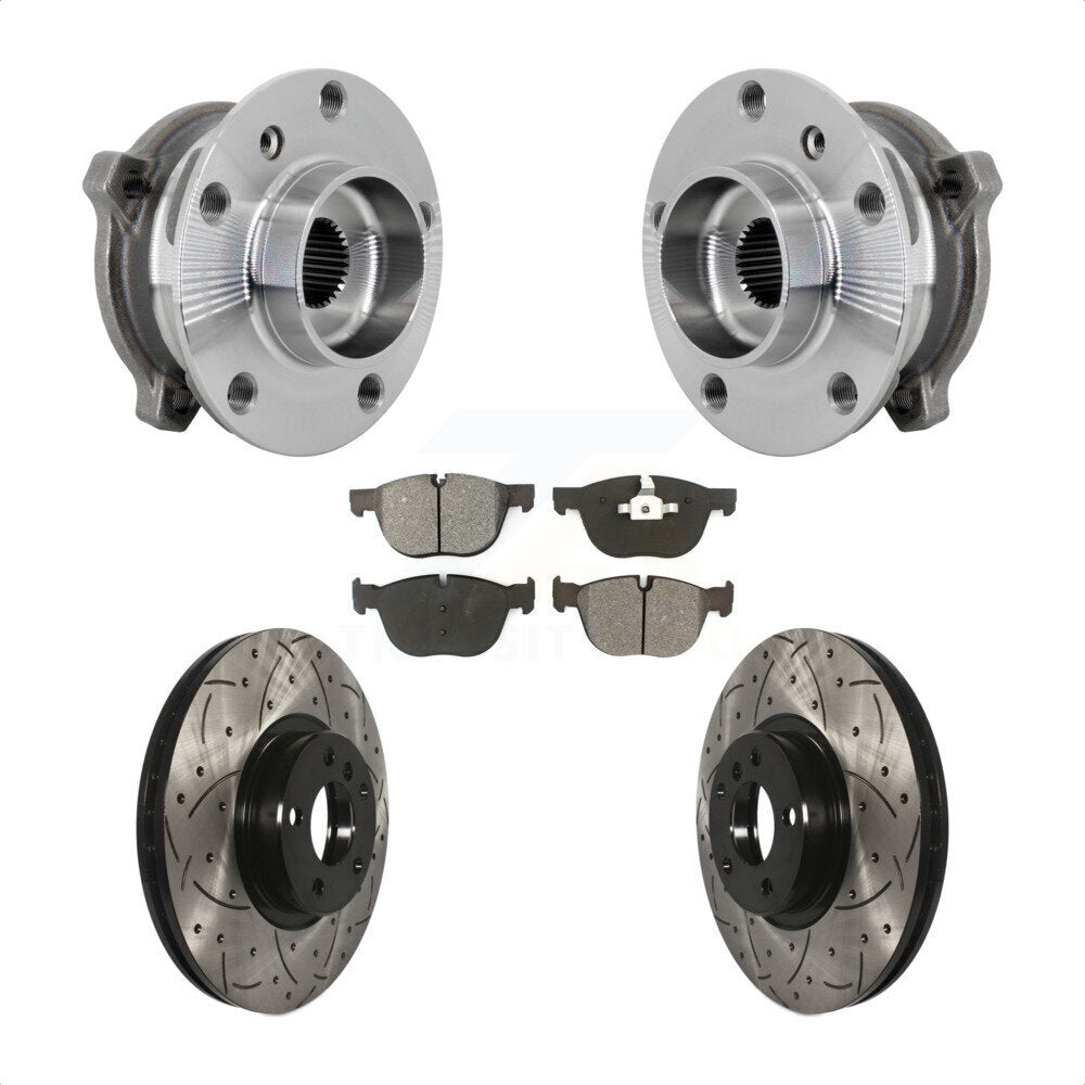 Hub Bearing Drill Slot Brake Rotor Pad Front Kit For BMW X5 X6 M12 x 1.25 Thread