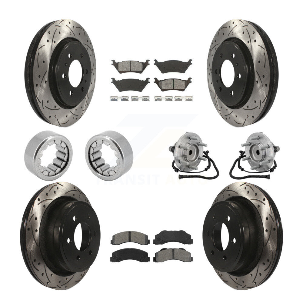 Hub Bearing Coated Brake Rotor Pad Shoe Front Rear Kit (10Pc) For Ford F-150 RWD