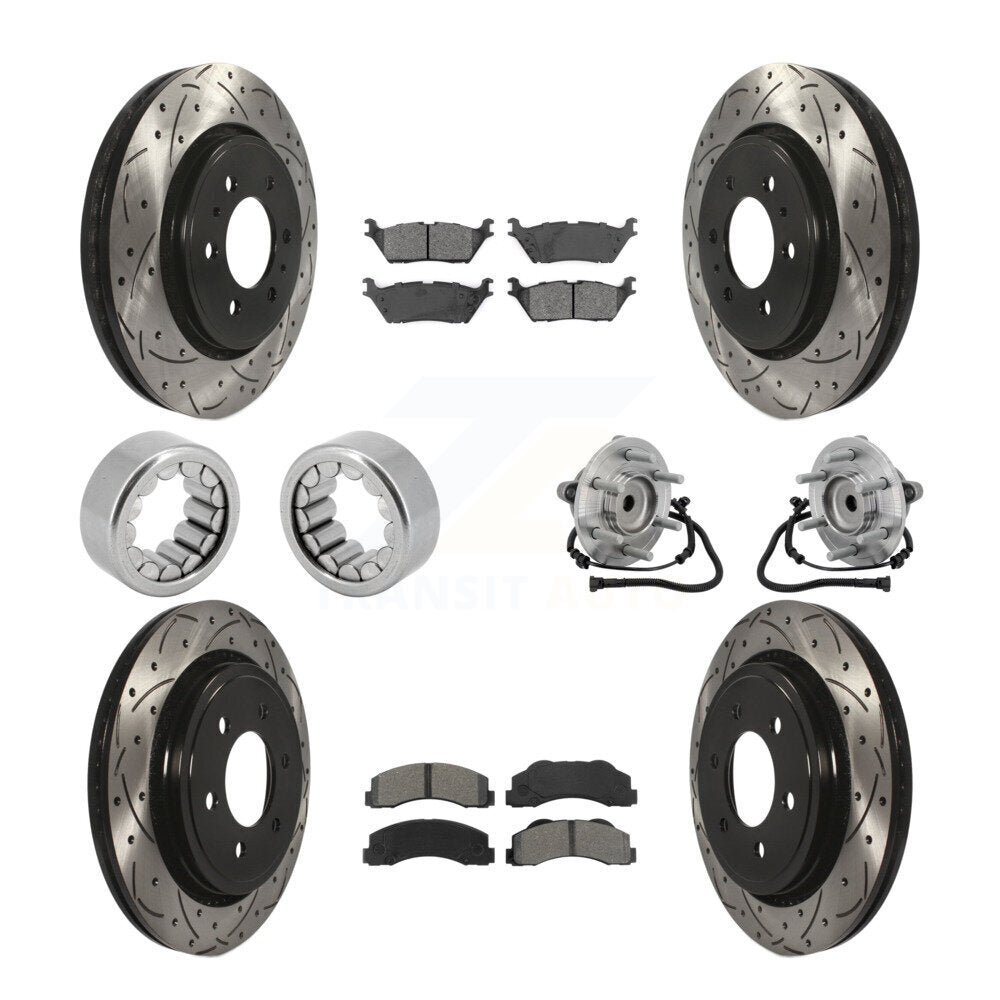Hub Bearing Coated Brake Rotor Pad Shoe Front Rear Kit (10Pc) For Ford F-150 RWD